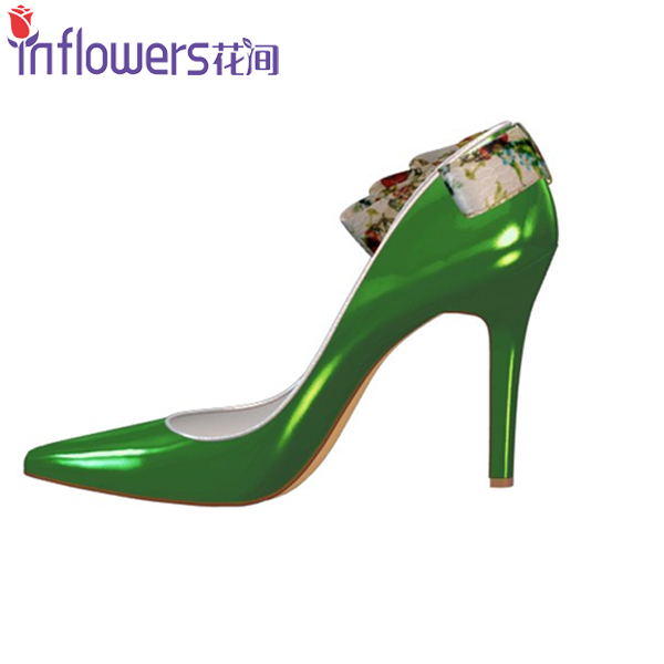 緑色のパテントレザーバック付きボウタイ指摘つま先スチレットヒールの女性のハイヒールの靴仕入れ・メーカー・工場
