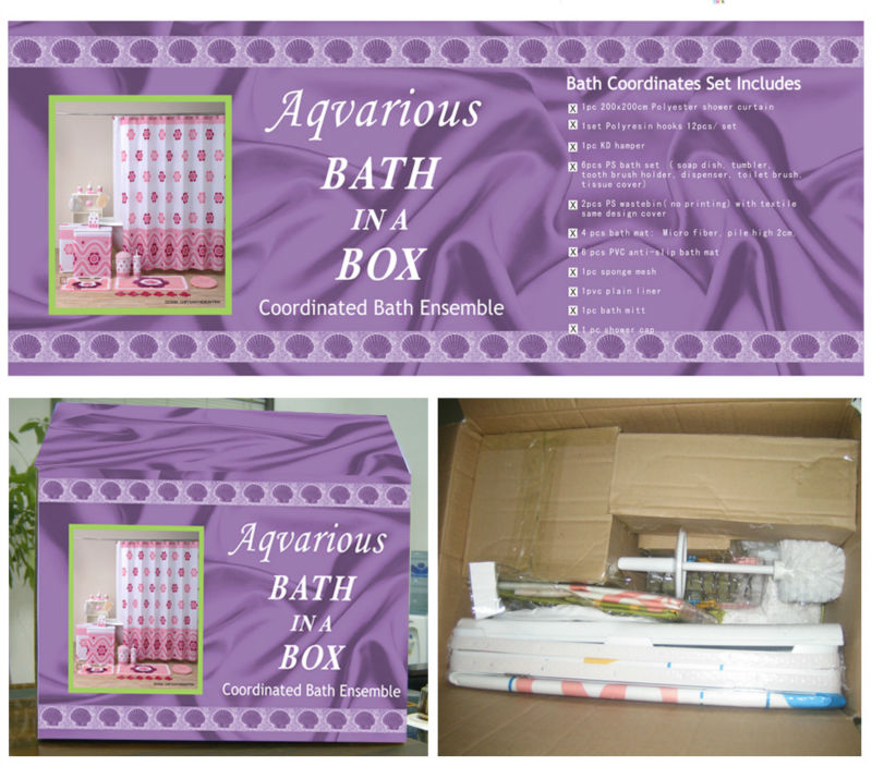 カラフルなギフトパックマッチの浴室の付属品セット、 シャワーカーテン/バスラグマット/女の子のためのバスアクセサリーセット問屋・仕入れ・卸・卸売り