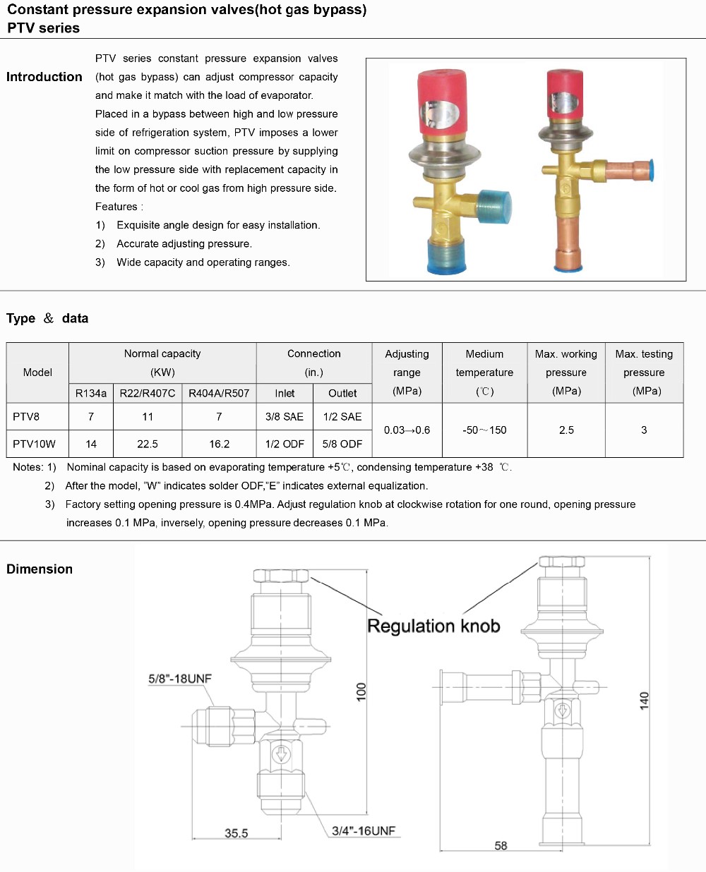 Ptv Series Refrigeration&air Conditioner Hot Gas Bypass Valve Factory