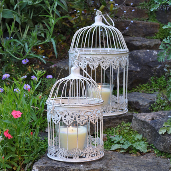 2 S Antique White Outdoor Wrought Iron Round Bird Cage For Wedding