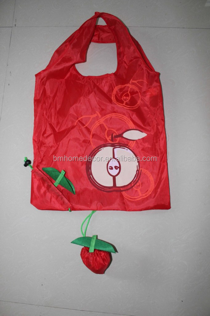 エコポリエステルスクリーン印刷のロゴリンゴの形に折り畳み式のショッピングバッグ仕入れ・メーカー・工場