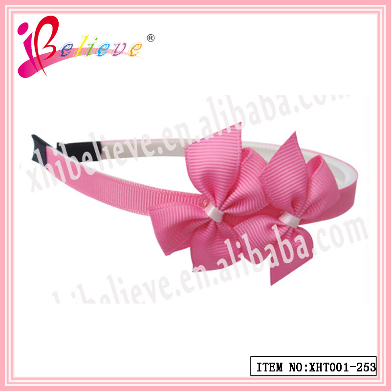 人気のあるデザイン素敵なかわいいピンクダブルグログランリボン弓キッズヘアバンド( xht001-- 253)問屋・仕入れ・卸・卸売り
