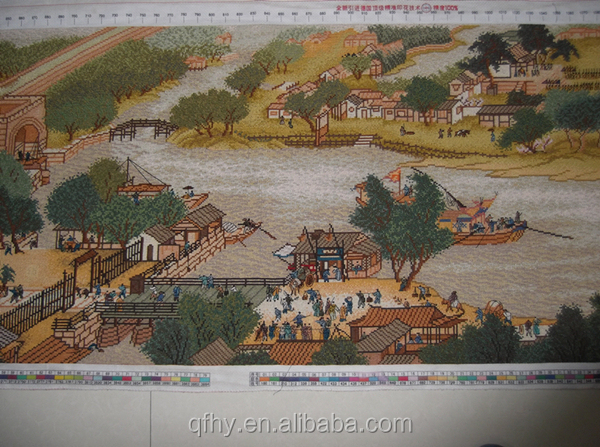 中国の有名な文化的な絵画クロスステッチファブリックの川辺のシーン清明祭問屋・仕入れ・卸・卸売り