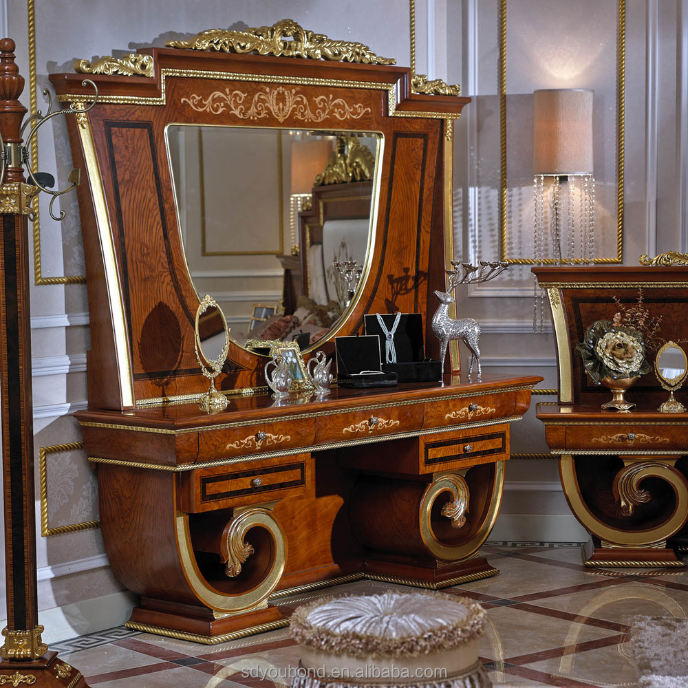 0038 europese klassieke massief houten slaapkamer meubilair, hoge ... Slaapkamer set goud