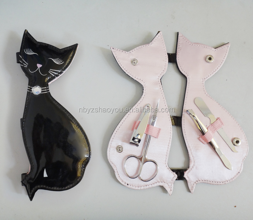 猫シャープ5個マニキュアで設定したソフトpvcレザーポーチ問屋・仕入れ・卸・卸売り