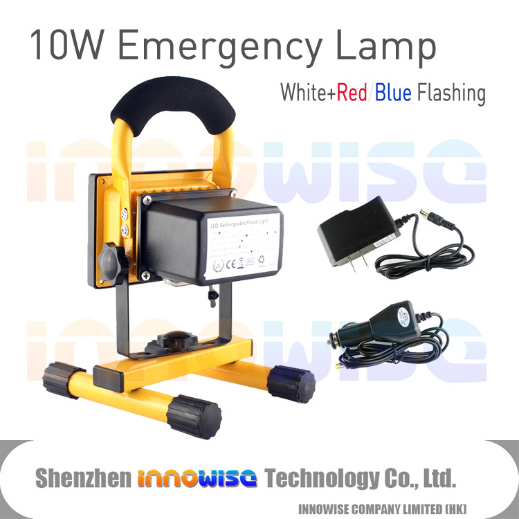 充電式ledフラッド10wポータブルキャンプで緊急ランプ赤と青の点滅仕入れ・メーカー・工場