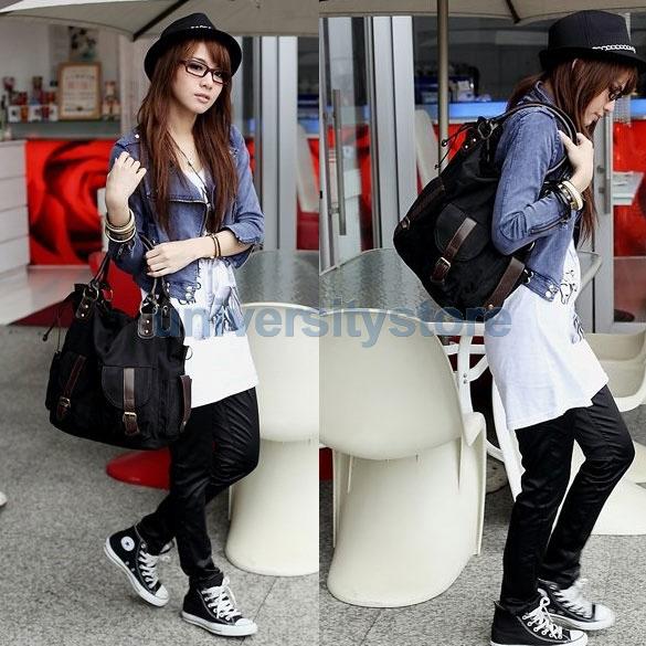 Korea Style Women Multi-pocket Canvas Cross Body Shoulder Bag Handbag