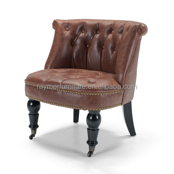 Living Room French Vintage Leather Bouji Tub Chair With Casters