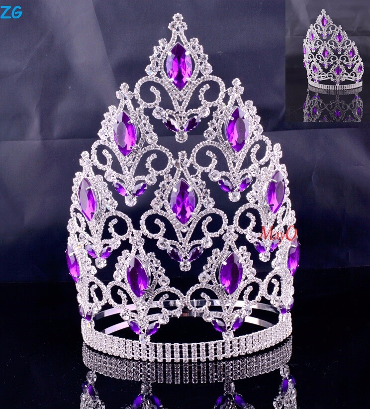 New Design Purple Crystal Large Pageant Crown Wedding Hair Accessories ...