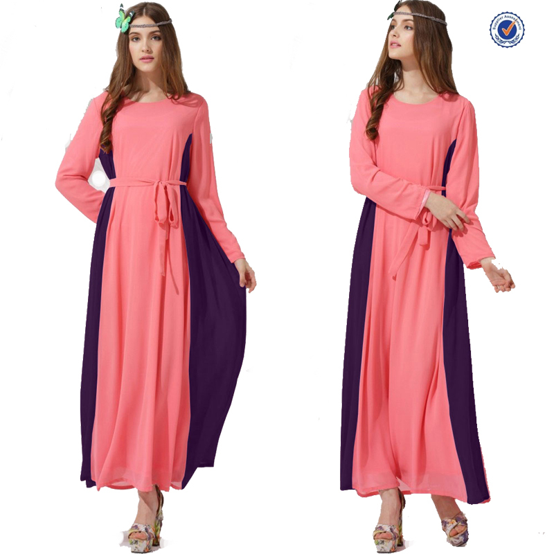 最新の通気性2015夏イスラム教徒の女性シフォンマキシドレスの長い袖2色仕入れ・メーカー・工場
