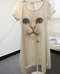 2015 summer sweet big sizes loose version of cat printing T-shirt fat lady dress