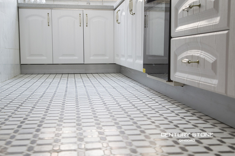 Keuken kamer mozaïeken ontwerp marmeren tegels gepolijst zwart en ...