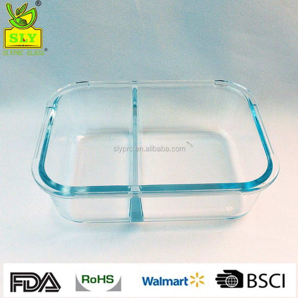 Rect.550ml Full2divider Pyrex Glass Food Container Which The Divider