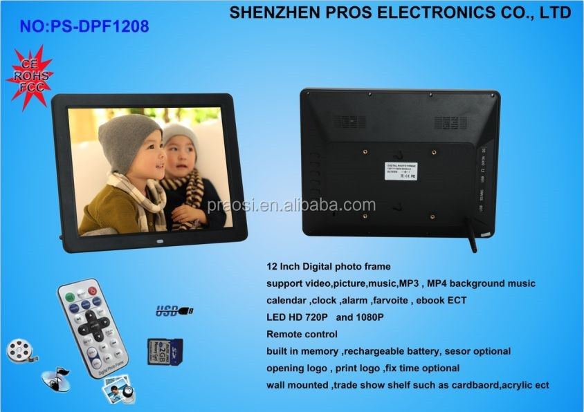 16:9 aspect ratio led screen hd digital photo frame 12 inch with