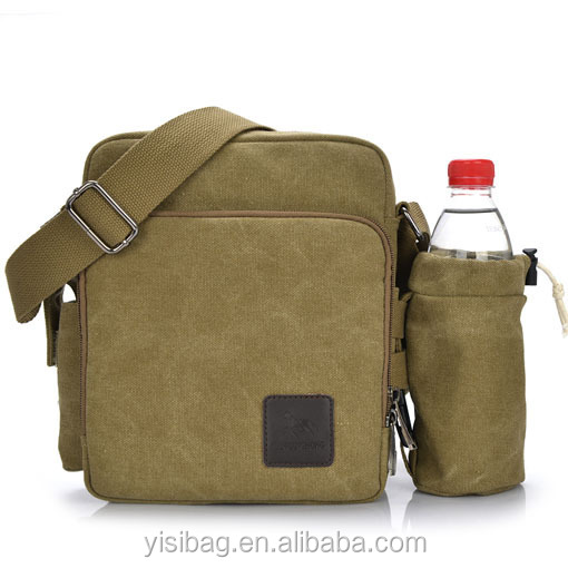 Unisex Casual Canvas Cross Body Shoulder Bag With Water Bottle Holder