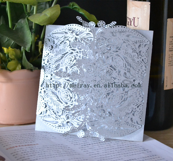 2015 Laser Cut Silver Wedding Greeting Card Vintage Wedding Cards