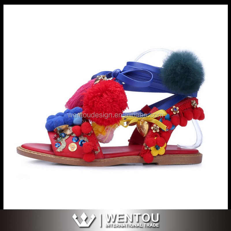ホット販売革タッセルpom pomサンダル仕入れ・メーカー・工場