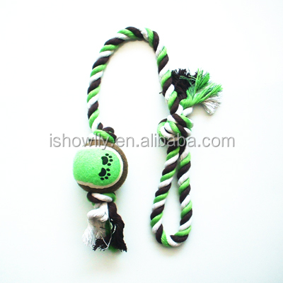 Paw printing Durable pet cotton rope with tennis ball very nice dog chew toys問屋・仕入れ・卸・卸売り