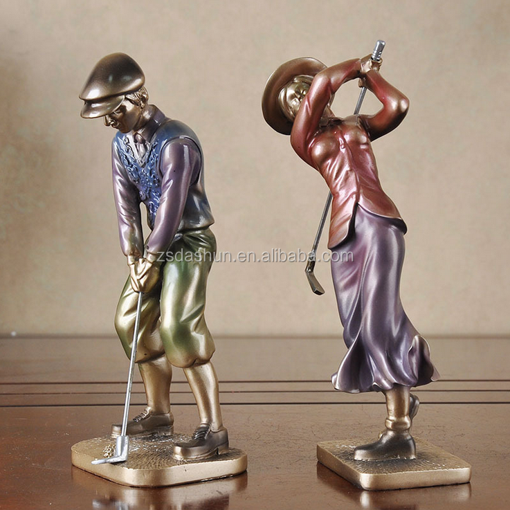 Custom Couple Statue Male /female Playing Golf Resin Crafts Buy