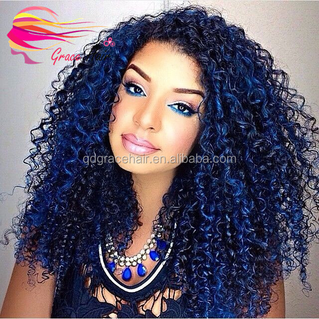 Fashion Blue Natural Afro Hair Kinky Curly Virgin Human Hair Wigs Buy