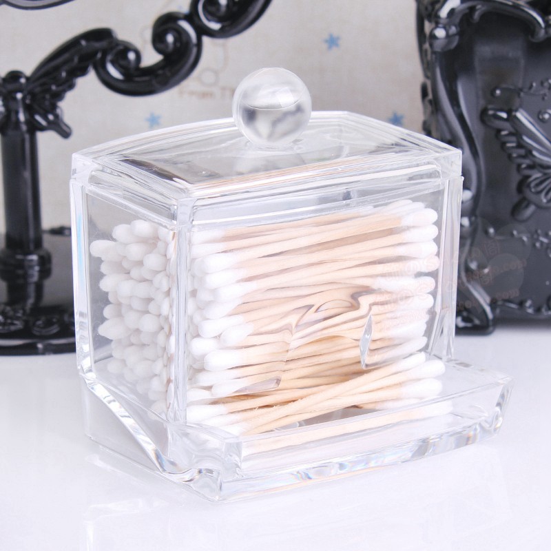 Storage Box Clear Acrylic Q-tip Holder Box Cotton Swabs Stick Storage Cosme...