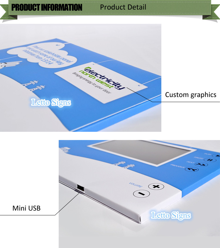 新しいデザインprotional4.3インチpuレザーギフトカスタムビデオグリーティングカードのための電卓付ブックレット仕入れ・メーカー・工場