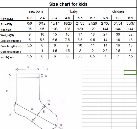 Kids sock size chart