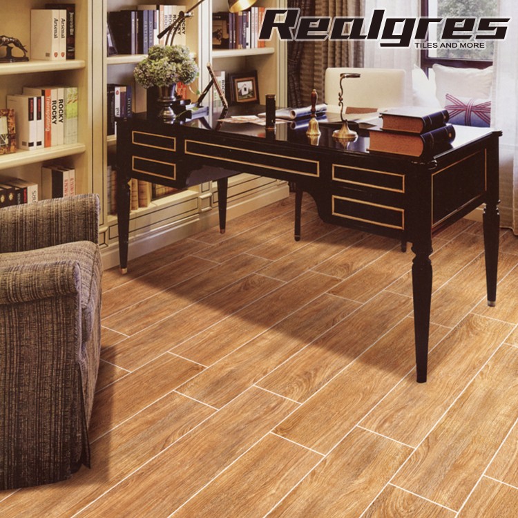 Shiny Uneven Floor Tile Imitation Wood Deep Colour Wood Texture