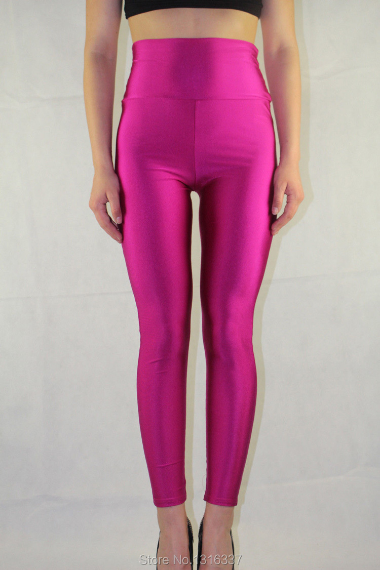 Ladies American High Waisted Disco Party Neon Shiny Wet Look Pants Leggings Ebay 1595