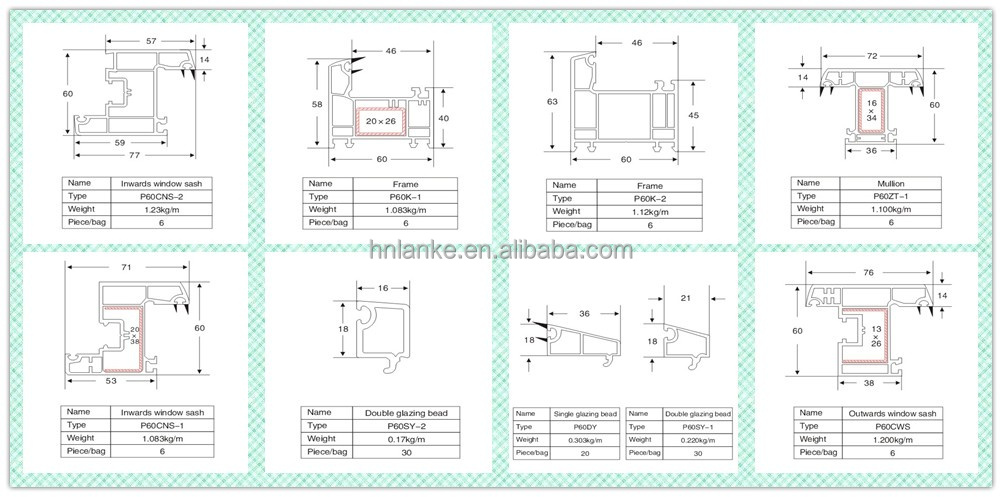 Pvcプロファイルのウィンドウ60シリーズ/pvc窓のドアフレームの/建材のプロファイル問屋・仕入れ・卸・卸売り