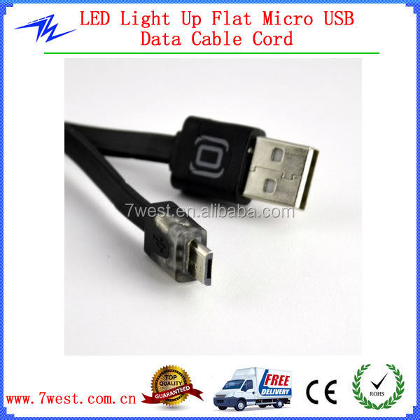 1/2/3mフラットマイクロusbデータ充電ケーブルのためのledライト付きhtcノキアサムスンギャラクシーs4/s5問屋・仕入れ・卸・卸売り