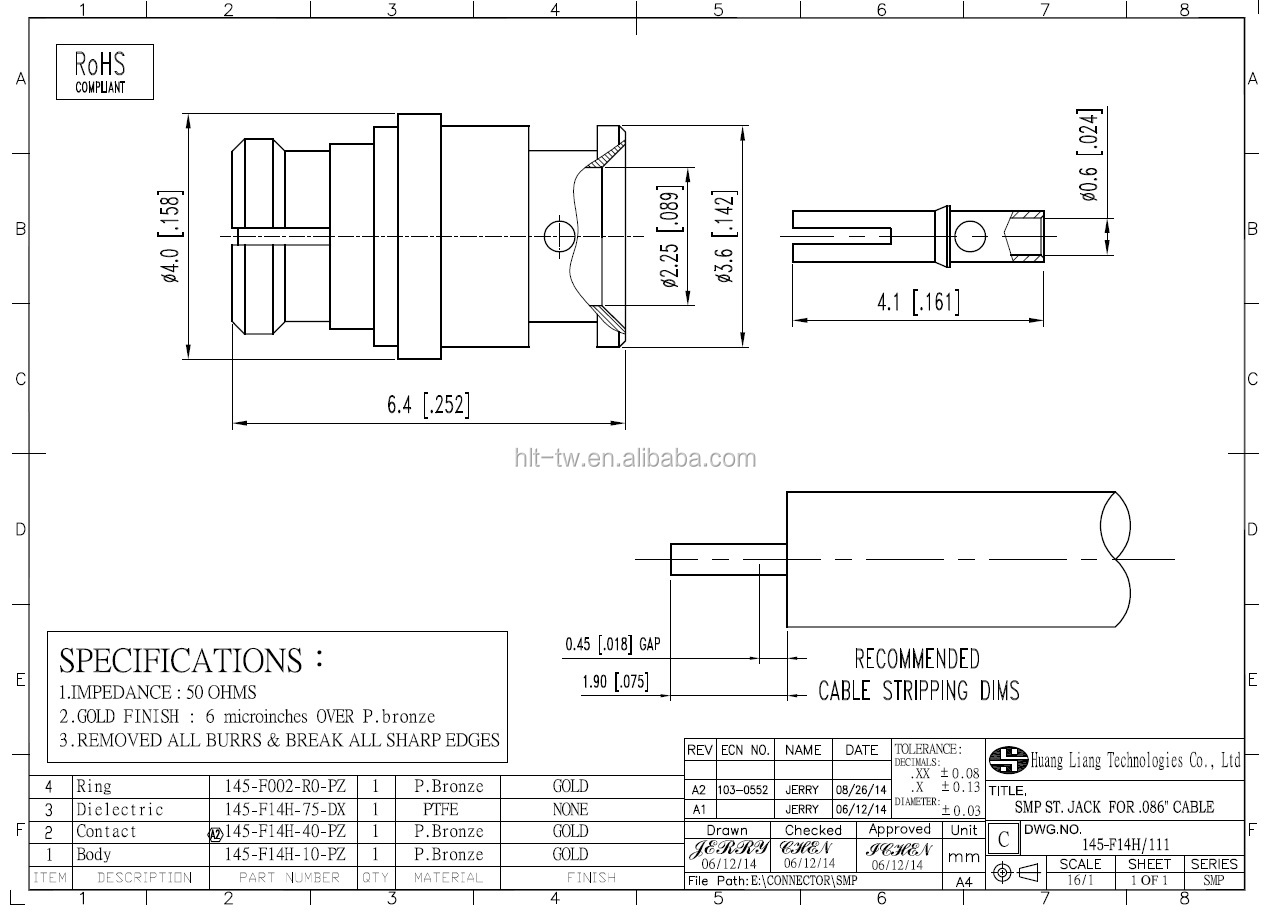 smpのためのrfコネクタメス。 086ケーブルコネクタ仕入れ・メーカー・工場