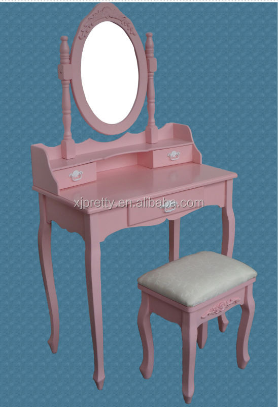 Pretty Pink Color Dressing Table With Stool / Beautiful Wooden Small