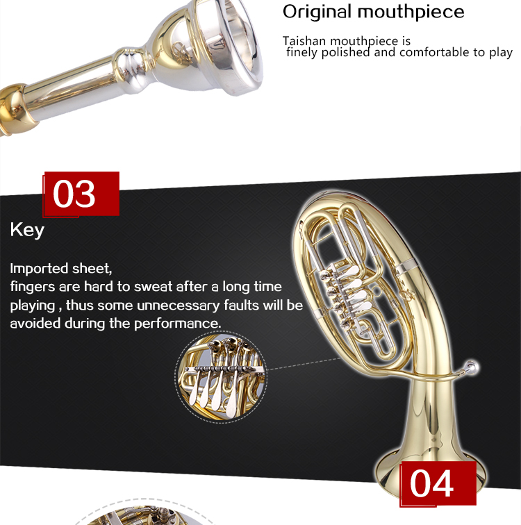 Gold Lacquer Brass Euphonium with 4 Rotary Keys