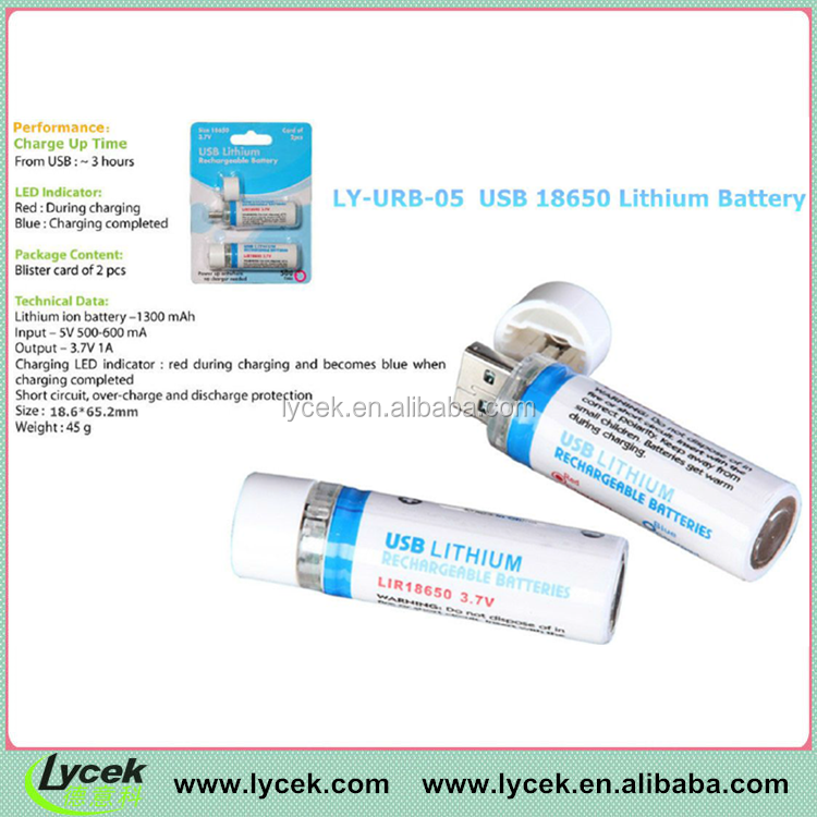 2 pcs USB Rechargeable Batteries 18650 3.7V usb battery with LED Lights