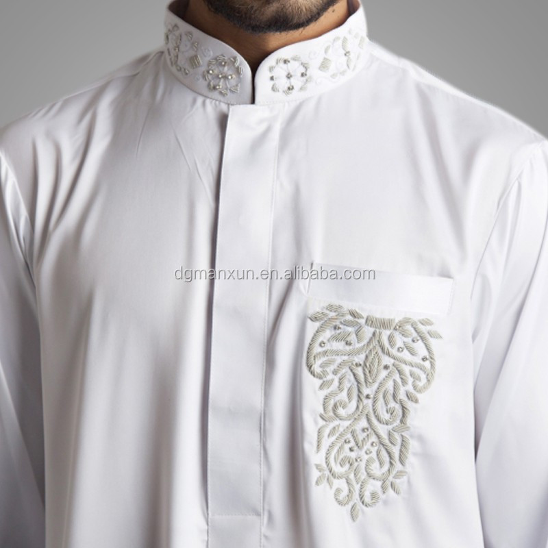 Newest Saudi Beaded Embroidered Jubbah Simple High Quality Dubai Men Thobe 2.jpg