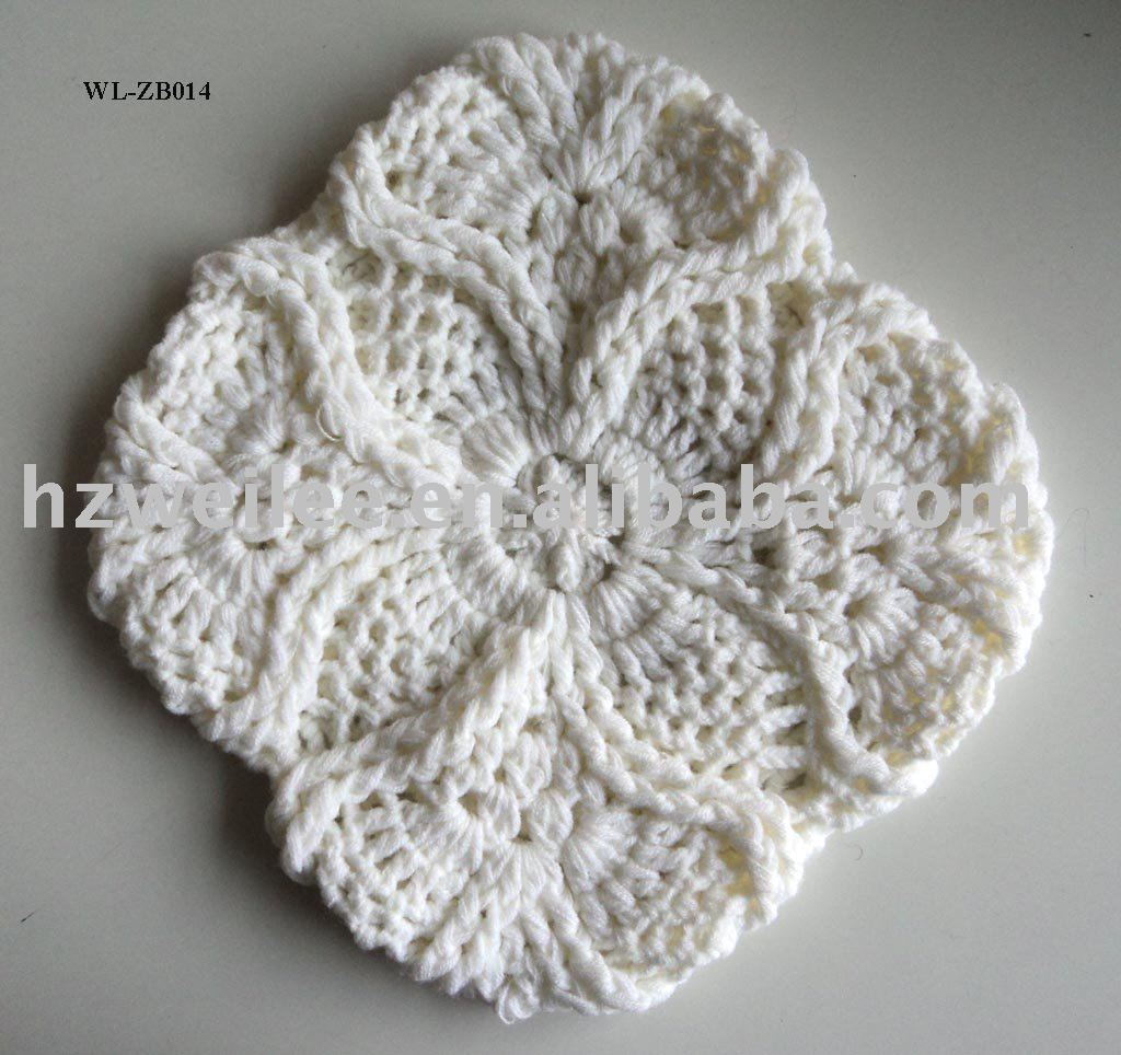 Wl-zb014100％アクリルの花の形をした- knittingアクリルベレー帽問屋・仕入れ・卸・卸売り