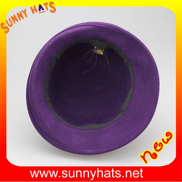 Elegant 100% wool round top felt hats for winter with stripe trim