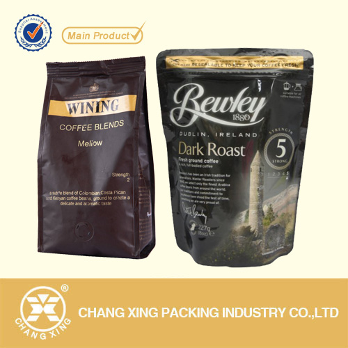 2014 Laminated foil one-way valve coffee packing bags with side gusset or bottom gusset