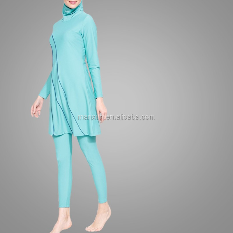 2016新しいデザインの女性水泳服100%ナイロン全身スカイブルーイスラム水着卸売イスラム教徒水着女性仕入れ・メーカー・工場