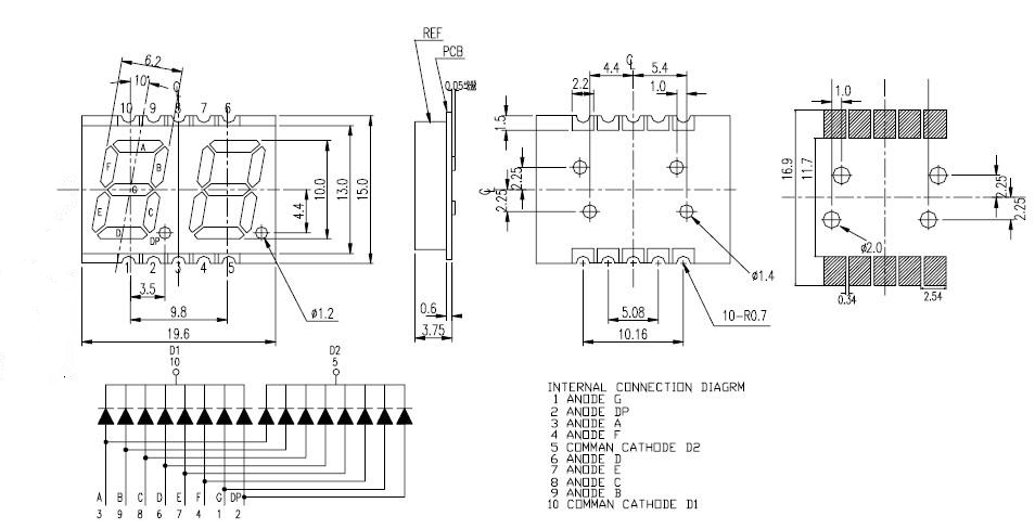 new design 0.39 0.56 inch 2 single 1 digit led smd 7-segment display led