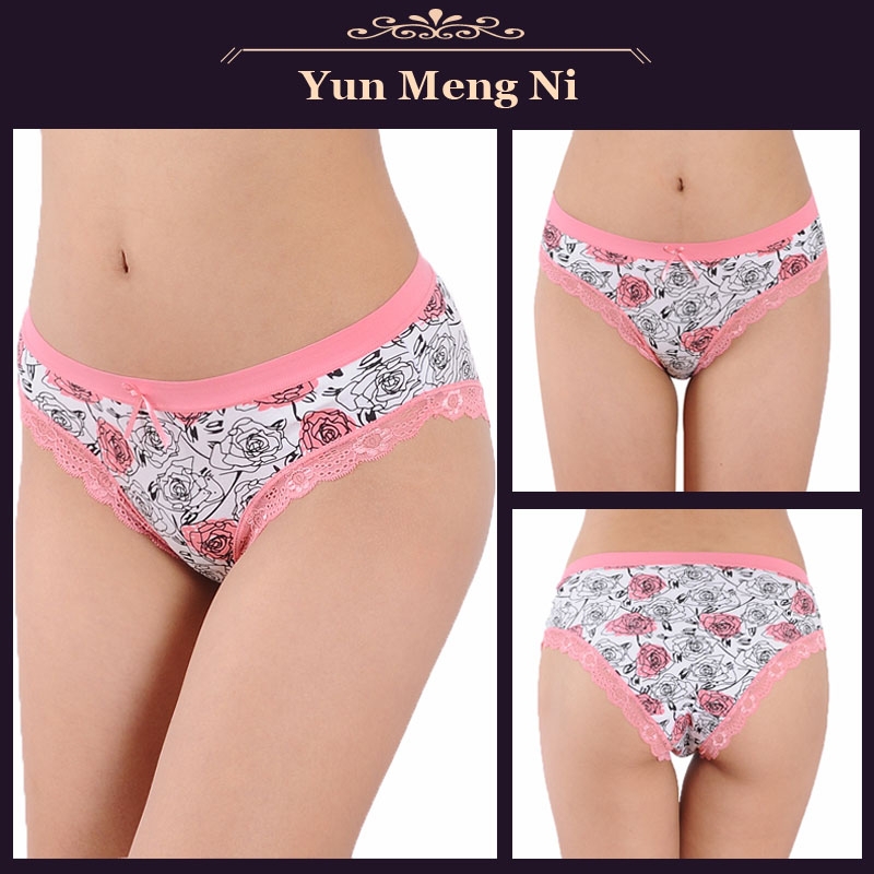 Wholesale Hot Selling Underwear Sexy Mature Women Rose Print Panties Soft Cotton Panties With