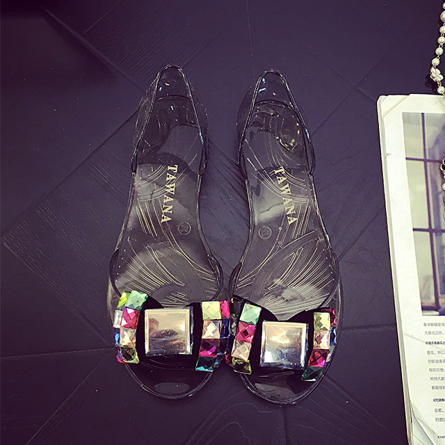 夏フラットダイヤモンド女性サンダルフラットプラスチックゼリー豆靴仕入れ・メーカー・工場