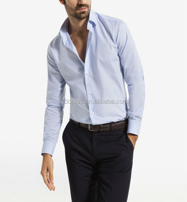 スタイリッシュ100％2014年ホットの綿の水色最高の男性のドレスシャツ問屋・仕入れ・卸・卸売り
