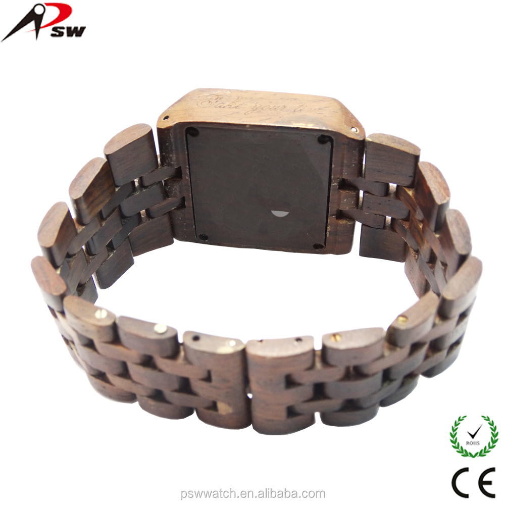 Japan movt square wood watch face support logo custom wooden watch