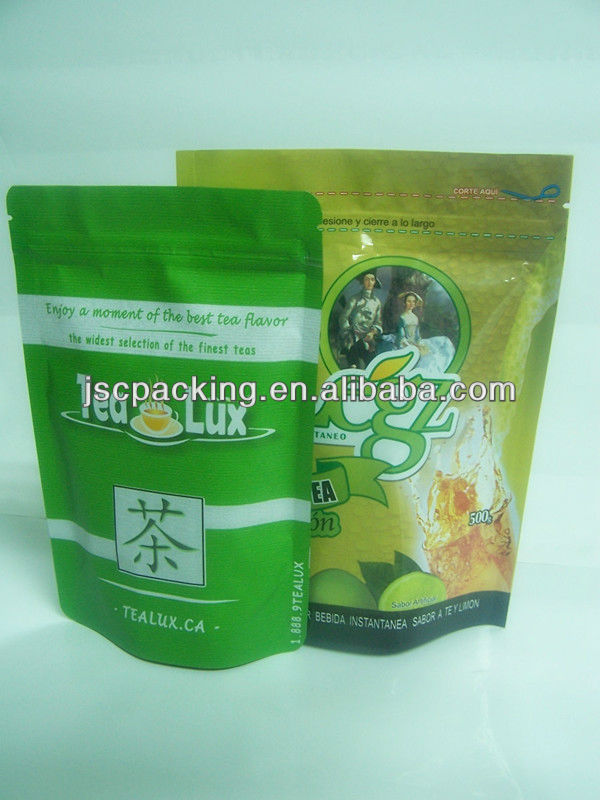 custom high quality good printing stand up zipper tea bag