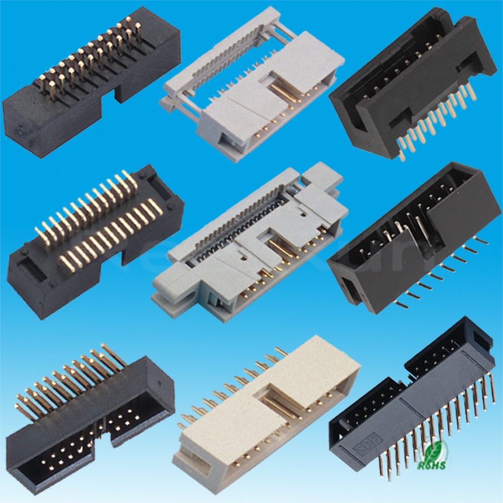 1.27 Mm/2.00 Mm/2.54mm Pitch Male Idc Box Header Connector Black/white