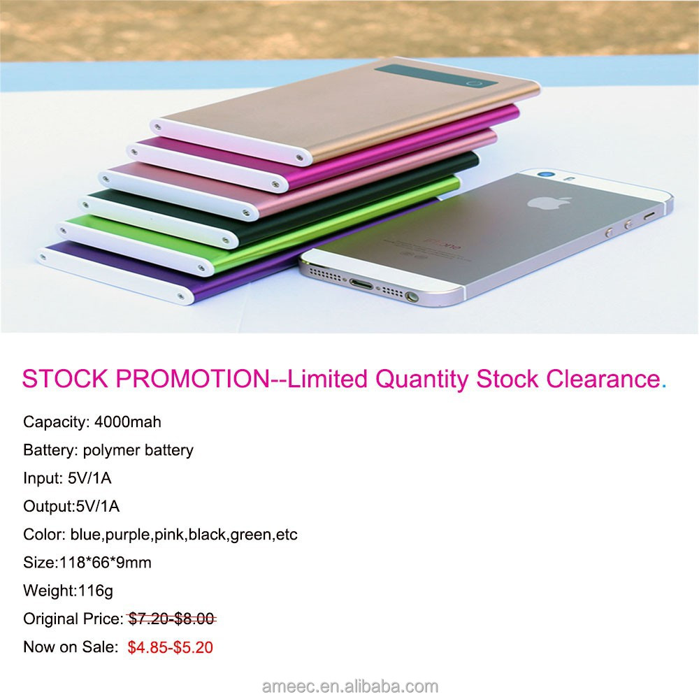 stock promotion super slim thin power bank on the go!