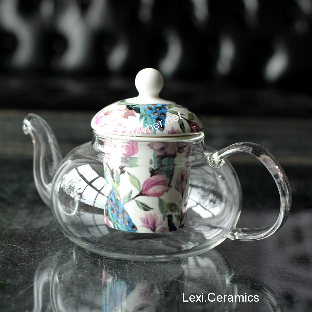 Ch677/k3p Ceramics Glass Teapot With Warmer Teapots Heat Resistant