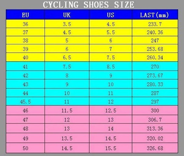 KGT Shoe size chart